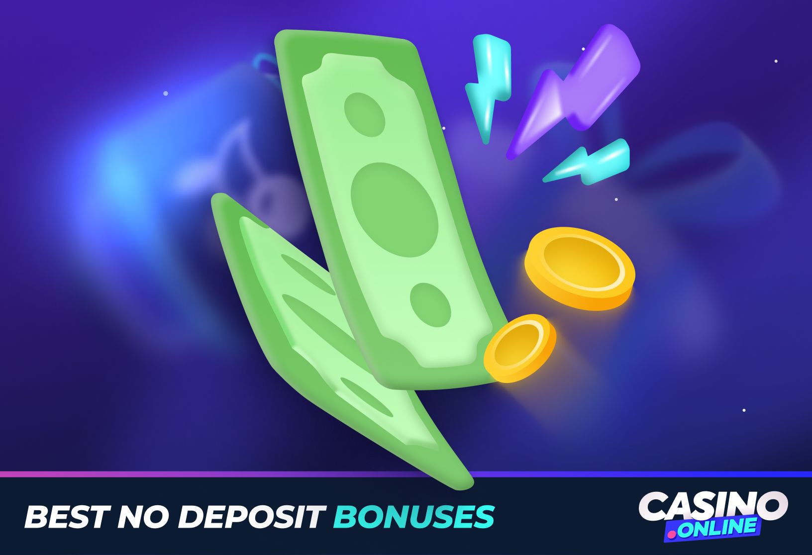 Best no deposit casino bonus illustration featuring cash and coins, optimized for exclusive promotions on Casino.online bonus no deposit offers page.